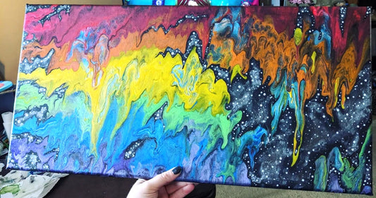 Rainbow Space Paint Pour Painting
